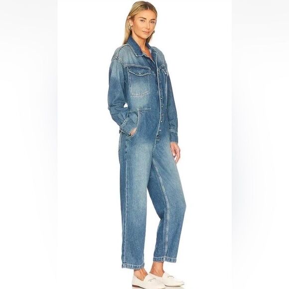 Free People x Care FP Townes Jumpsuit High Noon Denim Long Sleeve Médium NWT - Picture 3 of 14